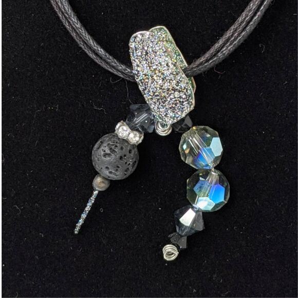 Artisan Whimsical Winged Hummingbird Necklace Diffuser Lava Stone Pendant Black - Picture 1 of 13